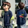 Camiseta de Manga Larga para Niños Primavera y Otoño 2026 Nueva 100% Algodón Infantil Cuello Redondo Elegante Falso Dos Piezas Casual para Niños Mayores
