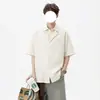 Camisa de lino casual con caída, color café, corte holgado, transpirable para hombre, chaqueta camisa de manga corta con tacto fresco, top ligero de verano
