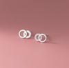 Naran s925 prata estilo coreano simples diamante embutido anel duplo círculo brincos doce orelha jóias M02657