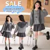 Conjunto de Roupa de Outono para Meninas 2026 Novo Fashionável Cinza Moletom de Manga Longa e Saia de Lã Conjunto de Duas Peças para Crianças Mais Velhas