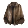 Chaqueta de cuero PU retro fresca de estilo coreano, holgada, con solapa, para primavera y otoño, chaqueta de cuero corta, moderna y versátil
