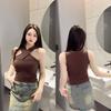 324 Moda Irregular Cruz Belleza Espalda Ropa Interior Almohadilla Fija para el Pecho Chaleco de Una Pieza Top para Uso Interior y Exterior de Chica Caliente