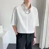Camisa Negra de Seda de Hielo de Manga Corta para Hombre, Diseño de Verano con un Toque Exclusivo de Alta Gama, Elegante y Fresca, Chaqueta Camisa de Manga Siete Cuartos Estilo Callejero