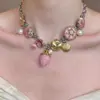 Collar de Perlas Rosa con Fresas Personalizado Retro Diseño de Nicho Elegante con Estilo Exquisito Versátil Collar de Moda