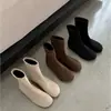 Botas Femininas Estilo Coreano~Bico Redondo Slip-on Elástico Emagrecedoras Femininas 2026 Nova Moda Outono/Inverno Versátil Salto Escondido Botas de Cano Curto