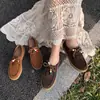 Zapatos de cordones estilo retro 158-1 de piel nubuck para mujer, Zapatos casuales cómodos con suela suave y decoración de cuentas coloridas