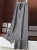 Pantalones de punto de lana 100% pura de pierna ancha para mujer, engrosados, de cintura alta, holgados, de pierna recta, con una caída fluida y diseño hasta el suelo