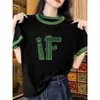 Camiseta de Manga Corta Estampada en Bloques de Color Azul Marino con Hombro Recto para Mujer, Nuevo Estilo Verano 2026, Moda de Alta Gama, Top Moderno que Reduce la Edad