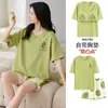 Pijama para Mujer de Manga Corta Dulce con Almohadilla en el Pecho Estilo Coreano Dibujos Animados Estudiante Verano Holgado Talla Grande Ropa de Casa Traje de Dos Piezas para Mujer