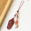Cadena para Teléfono Móvil de Sándalo Rojo Paz y Fortuna con Hilo Dorado Estilo Calabaza de Jade Llavero de Fortuna Colgante de Bolsa Decoración Estilo Chino