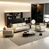 Juego de Sofá Minimalista Italiano de Cuero Blanco Crema Moderno Sencillo Sala de Estar Línea Recta Asiento Individual Lujo Ligero Uso Doméstico Sofá de Cuero