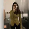 Suéter de Malha Base de Manga Longa com Gola Baixa Irregular e Ajuste ao Corpo para Mulheres, Suéter Vermelho Elegante e Emagrecedor para Outono e Inverno, Top de Gola V