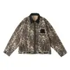 Jaqueta Punk Retro Estampa de Leopardo Masculina Primavera e Outono Estilo Americano Streetwear Rasgada Solta Jeans Casual
