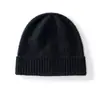 Gorro de tricô liso e simples, novo estilo outono/inverno, 100% caxemira pura, gorro quente, acabamento em jacquard, gorro de topo arredondado com aba dobrada