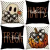 Funda de almohada de calabaza de otoño y fantasma de Halloween, funda de cojín con estampado de hoja de arce de Acción de Gracias para sofá, bordado sintético