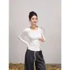 Camiseta Base Blanca de Manga Larga Ajustada Cuello en U Estilo Nuevo Primavera y Otoño para Mujer Transpirable Versátil Estilo Básico Hombro Normal Ropa Interior Camiseta