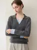 Invierno 2026 Nuevo Suéter de Punto de Cachemir con Cuello Chal de Manga Larga para Mujer, Holgado, Bloque de Color, Falso Dos Piezas