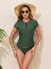 Bikini de dos piezas estilo nuevo Amazon de Comercio Exterior Europeo y Americano 2026 Color Sólido Cremallera Cordón Cierre Deportivo de Playa Ropa Casual