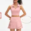 Top de Tênis Gola Polo com Copas Fixas Transfronteiriço Conjunto Fitness Feminino Esportivo Pilates Saia Yoga Slim