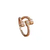 Anel Aberto Quadrado de Diamante de Três Fileiras com Zircônia Microincrustada, Estilo Ins Transfronteiriço, para Mulheres, Joia Elegante e de Alto Padrão
