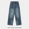 Jeans Simples Reto Casual Versátil Moda Vintage Azul Lavado Retro High Street Americano para Homens