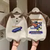 Polo de Manga Corta para Niños Verano Nuevo Estilo Bloques de Color Estampado de Dibujos Animados Top para Niños y Niñas Camiseta Holgada Casual