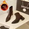 Botas ankle boots estilosas e da moda para mulheres, bico fino salto alto estilo Martin boots, novo estilo 2026, outono e inverno, botas nude, estilo de rua, salto grosso, emagrecedor