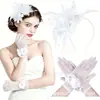Amazon Diadema de Novia Flor Té Fiesta Boda Guantes Vestido de Noche Vestido de Boda Diadema de Plumas y Flores Set