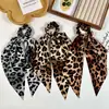 Goma para el pelo scrunchie vintage con estampado de leopardo y diseño de pañuelo de seda, estilo coreano, versátil, para coleta baja, accesorio para el cabello respetuoso con el cabello