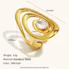 Moda Cruzada Europeia e Americana Estilosa Criativa Joia de Mão Aço Inoxidável Banhado a Ouro 18K Flor Rosqueada Anel Aberto Feminino Nicho