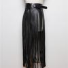 Street Shot Moda Europeia e Americana Super Long Tassel Mulheres Cintura Seal Saia de couro feminino cinto saia de couro