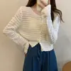 Cardigan de Tricô Vazado Novo Estilo de Verão para Mulheres, Peça de Roupa Externa de Manga Longa, Cobertura de Malha Protetora do Sol, Jaqueta Curta