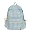 Mochila Fresca Estilo Coreano com Estampa Xadrez e Bolinhas com Acabamento em Renda, Pequena Mochila Escolar para Meninas, Adequada para Alunos do Ensino Fundamental II e Médio, Bolsa para Mulheres que se Deslocam