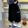 Macacão de Inverno Masculino em Fleece Desenho de Cachorro Calça de Moletom Estilo Coreano Infantil Solta Casual Calça de Fleece Calça de Bebê Transfronteiriça