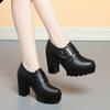 Zapatos individuales de corte profundo para mujer, envío directo de una pieza, nuevo estilo primavera y otoño 2025, elegantes zapatos de tacón alto para mujer, plataforma impermeable de 9 cm, zapatos de cuero de tacón grueso