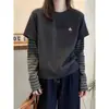 Camiseta de Manga Larga a Rayas de Terciopelo Alemán Cepillado, Estilo Falso de Dos Piezas, Nueva para 2026, para Mujer, Top Grueso de Capa Base para Primavera, Otoño e Invierno