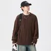 Suéter de Punto Grueso Cálido de Invierno Cuello Redondo Patrón de Cáñamo para Hombre Holgado Talla Grande Retro Todo Fósforo Tendencia