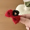 Año Nuevo Rojo Brillante Seda Festival de Primavera Versátil Adorno para el Cabello de Perla con Lazo Accesorios para el Cabello Clip para el Cabello Infantil Chino