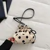 Bolso de Lona con Lunares Estilo Coreano para Mujer 2026 Nueva Moda Texturizado Bolso Cubo con Cordón Versátil Bolso Cruzado