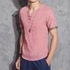 Camiseta de estilo chino para hombre, moda de verano, fina, holgada, de talla grande, de manga corta, de lino de imitación, sencilla, retro.