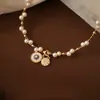 Colar Circular de Pérola com Zircônia Banhado a Ouro Real 18K, Corrente de Clavícula Niche de Luxo Leve, Acessório Versátil e Elegante