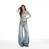 Jeans rectos lavados para mujer, tendencia verano 2026 nuevo estilo, pantalones anchos holgados que estilizan para personas altas