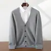 Cárdigan de Punto para Hombre Otoño Invierno Talla Grande Holgado Casual Suéter de Cachemir Tejido Cálido Manga Larga Abotonado Viaje de Negocios