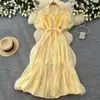 Vestido Rosa Suave Estilo Francés con Mangas de Linterna para Mujer, Estilo Romántico de Verano, Vestido de Línea A con Cinturón de Corbata, Adelgazante y Adecuado para el Trabajo