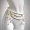 Luxo Leve, Corrente de Cintura Multicamadas com Flor de Franja e Contas Sexys, Fashion e de Alto Padrão, Estilo Único e de Nicho, Acessório de Cintura Combinando para Mulheres