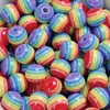 Contas Redondas Coloridas de Resina com Listras Arco-Íris para DIY Pulseira Colorida Corrente de Celular Contas Soltas Contas Listradas de Resina Acessórios de Joia