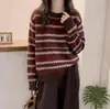 Suéter Jacquard Retro Fair Isle para Mujer Otoño Invierno Nuevo Estilo Perezoso Cuello Redondo Bloque de Color Casual Holgado Tejido Top