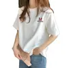 Camiseta Branca de Manga Curta para Mulheres, Gola Redonda, Verão e Primavera/Outono, Caimento Solto, Tamanho Grande, Top Simples
