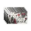 Novos Jogos Americanos de Linho Estampados de Natal Mais Vendidos Conjunto Decorativo de Mesa para Festas de Feriado Transfronteiriças/Conjunto de 4 Peças