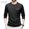 Elegante Camiseta de Manga Larga para Hombre 2024 Primavera y Otoño Nueva Casual de Negocios Cuello Redondo Estampada Tendencia Versátil